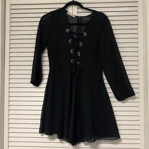 Tie Front Long Sleeve Black Romper